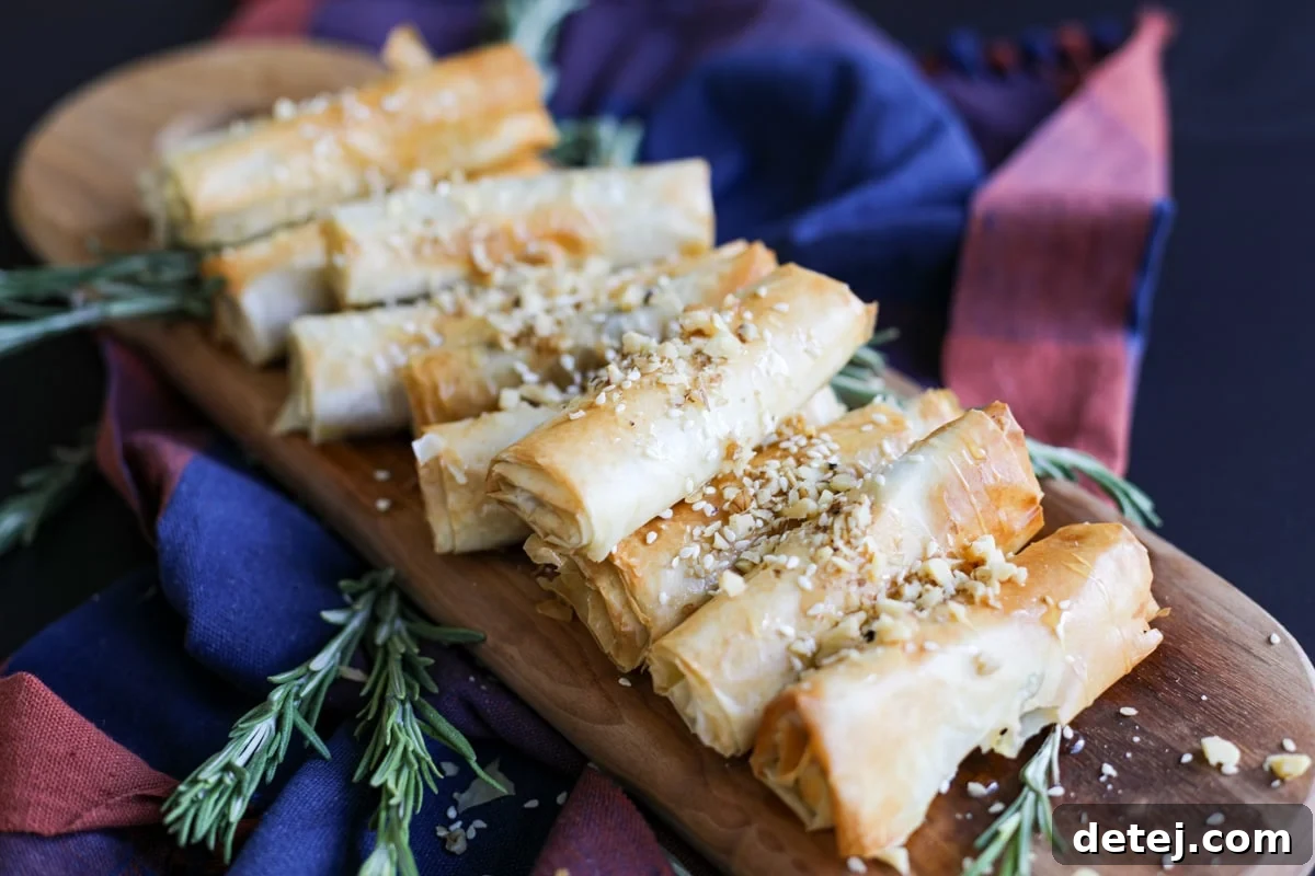 Close-up of a perfectly air-fried Crispy Phyllo Wrapped Brie Roll-Up, golden and inviting