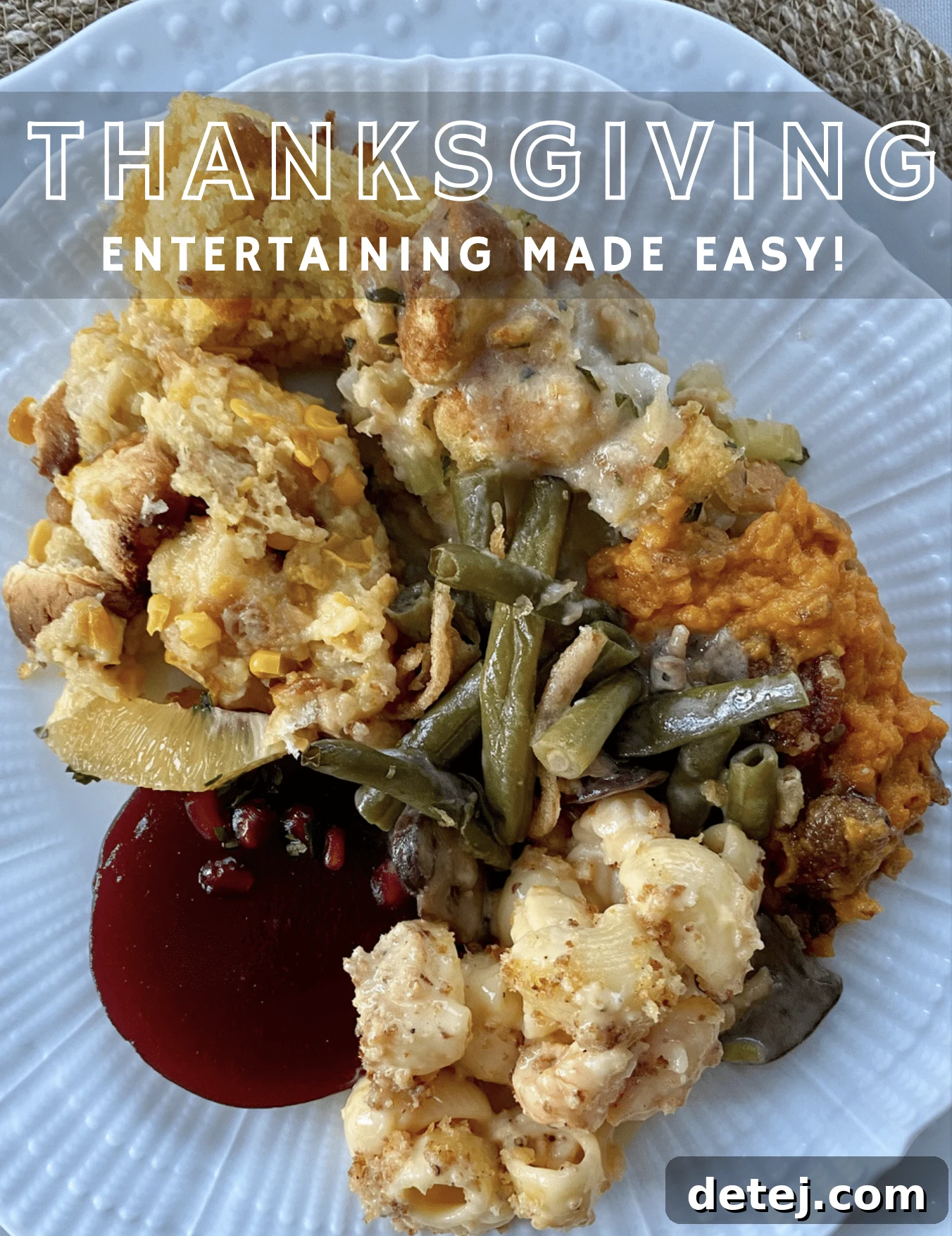 Thanksgiving plate with turkey, mashed potatoes, and green beans.