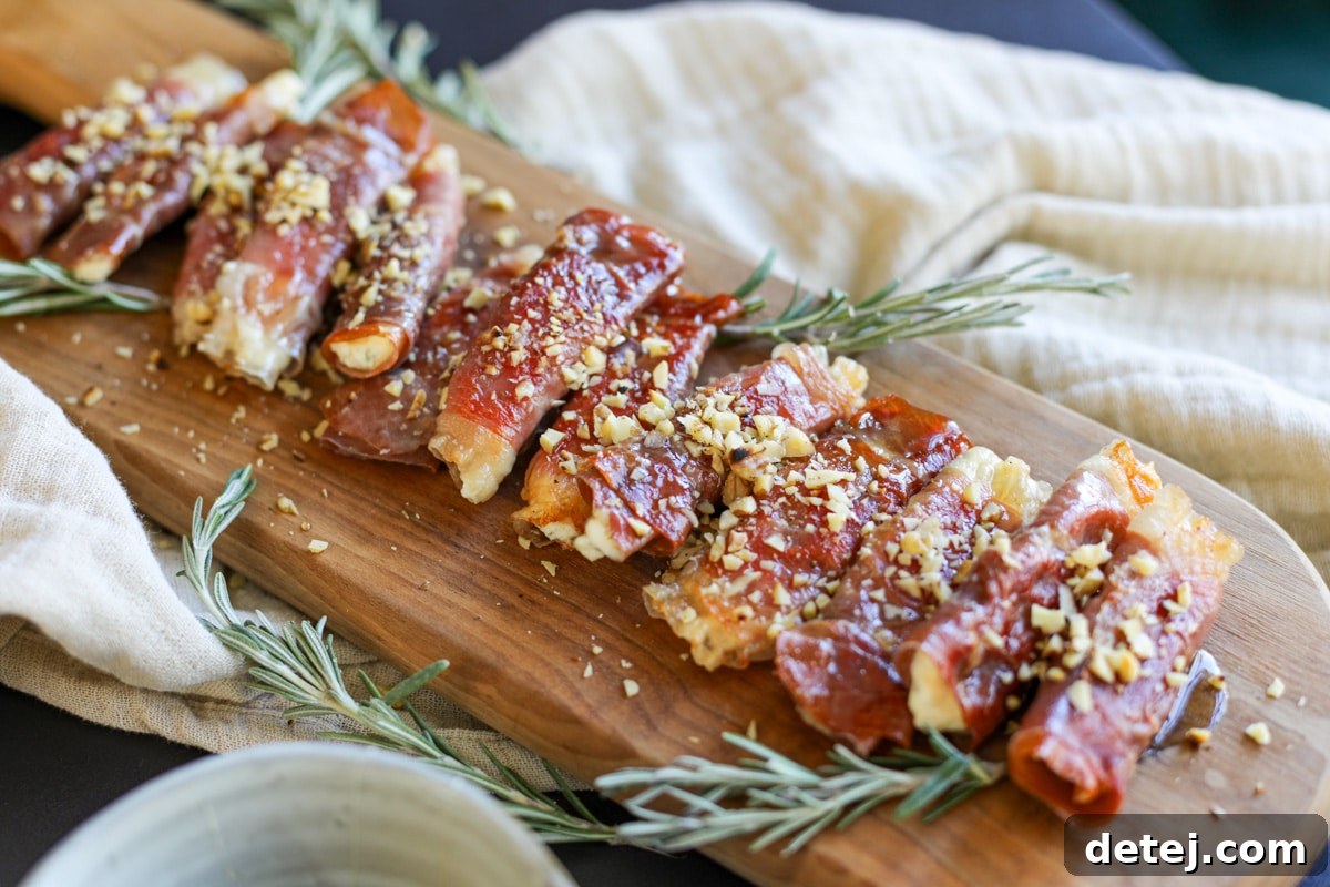Crispy prosciutto roll-ups, a savory appetizer.