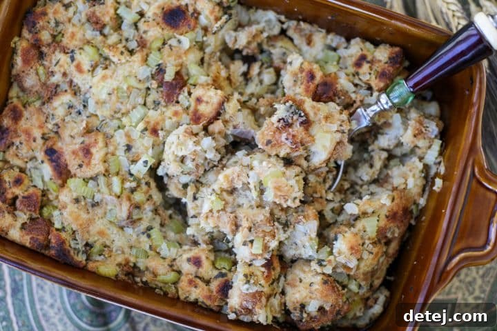 Homemade stuffing, a classic Thanksgiving side dish.