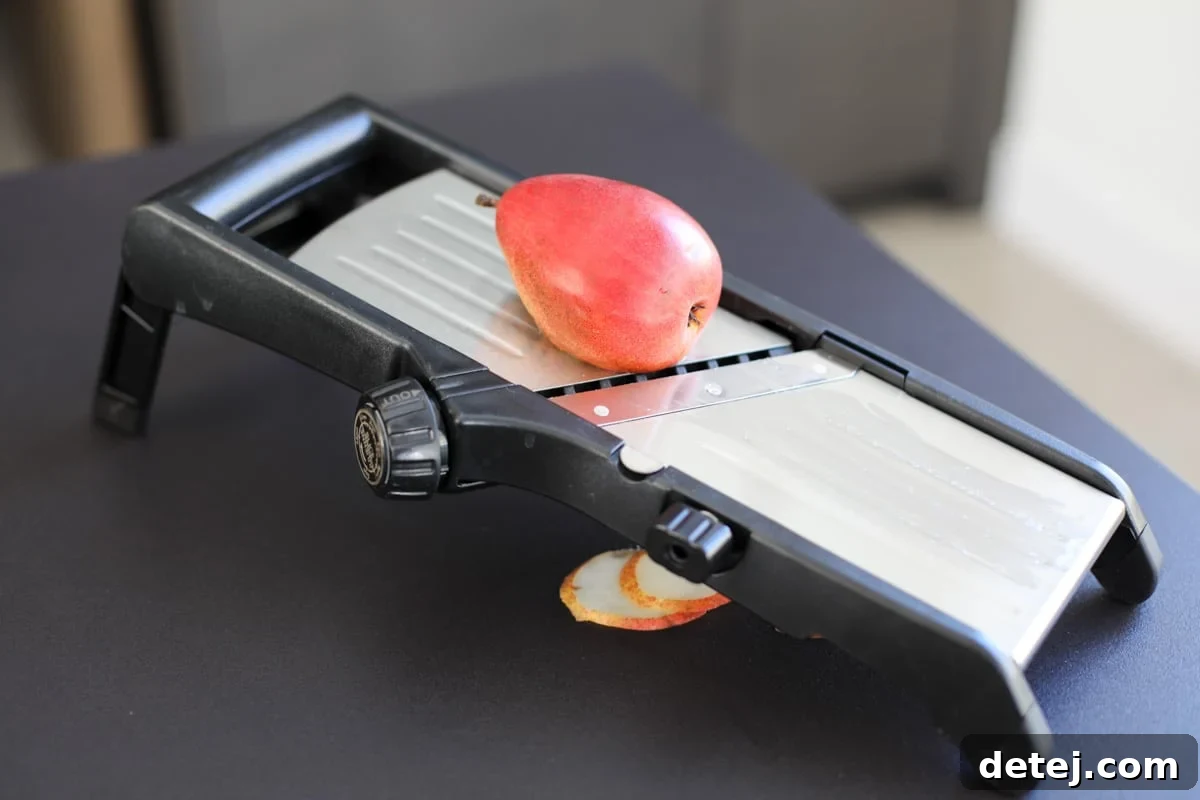Pear on a mandoline spicer.