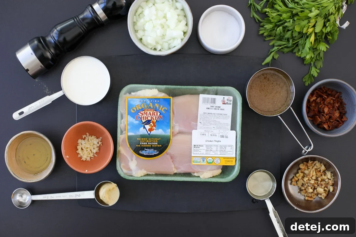 ingredients needed for creamy dijon chicken thighs.