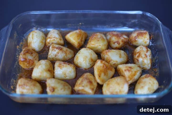 spiced potatoes in a dish.