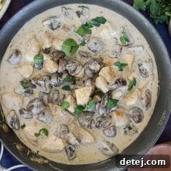 chicken stroganoff in a pan.