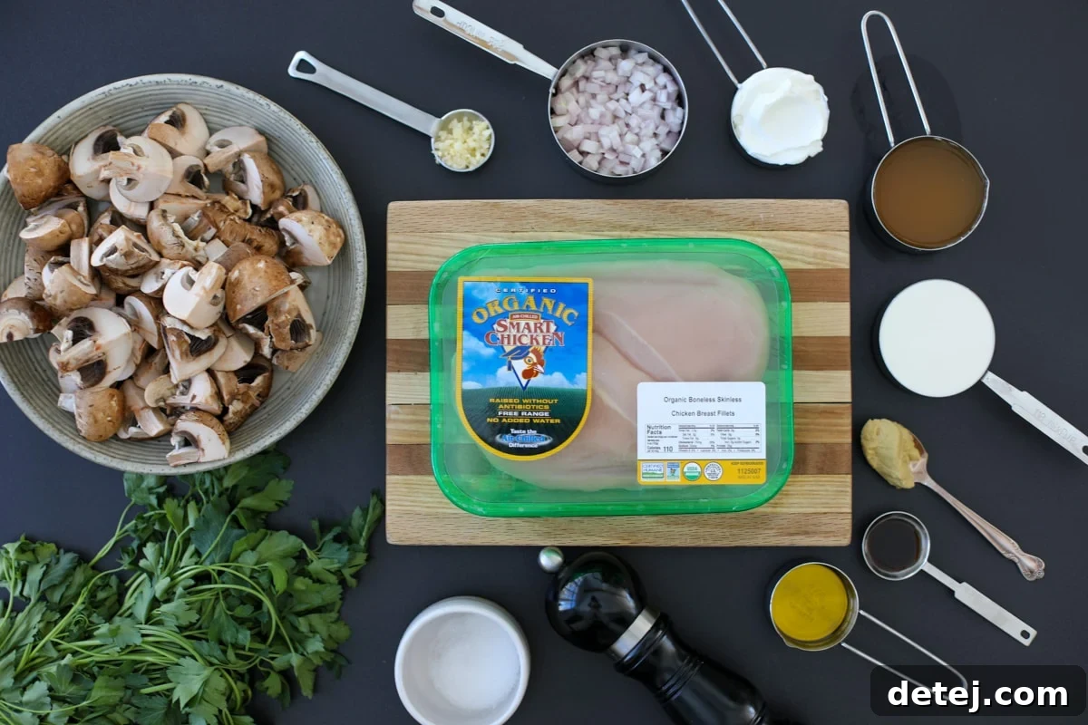 ingredients needed for chicken stroganoff. 