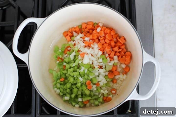 mirepoix in a dutch oven.