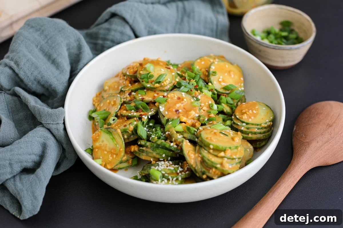 cucumber salad in a serving bowl. 