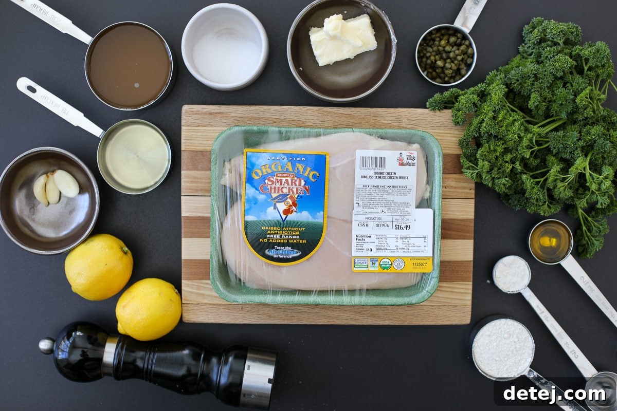 Ingredients needed for chicken piccata.