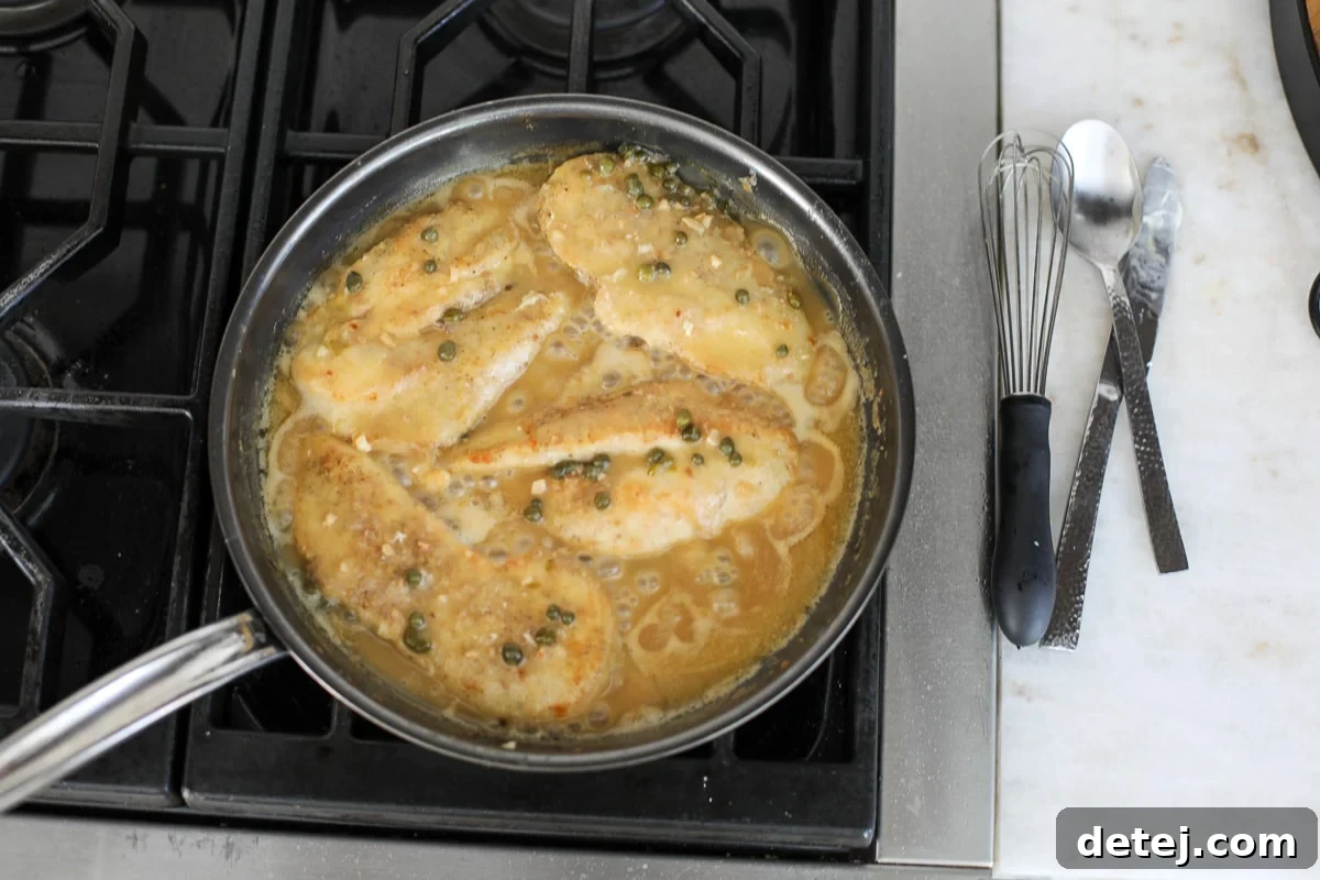 Chicken Piccata in a pan. 