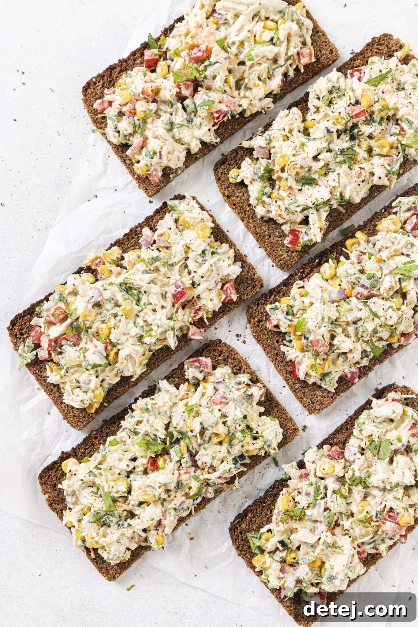 chicken salad on crackers. 