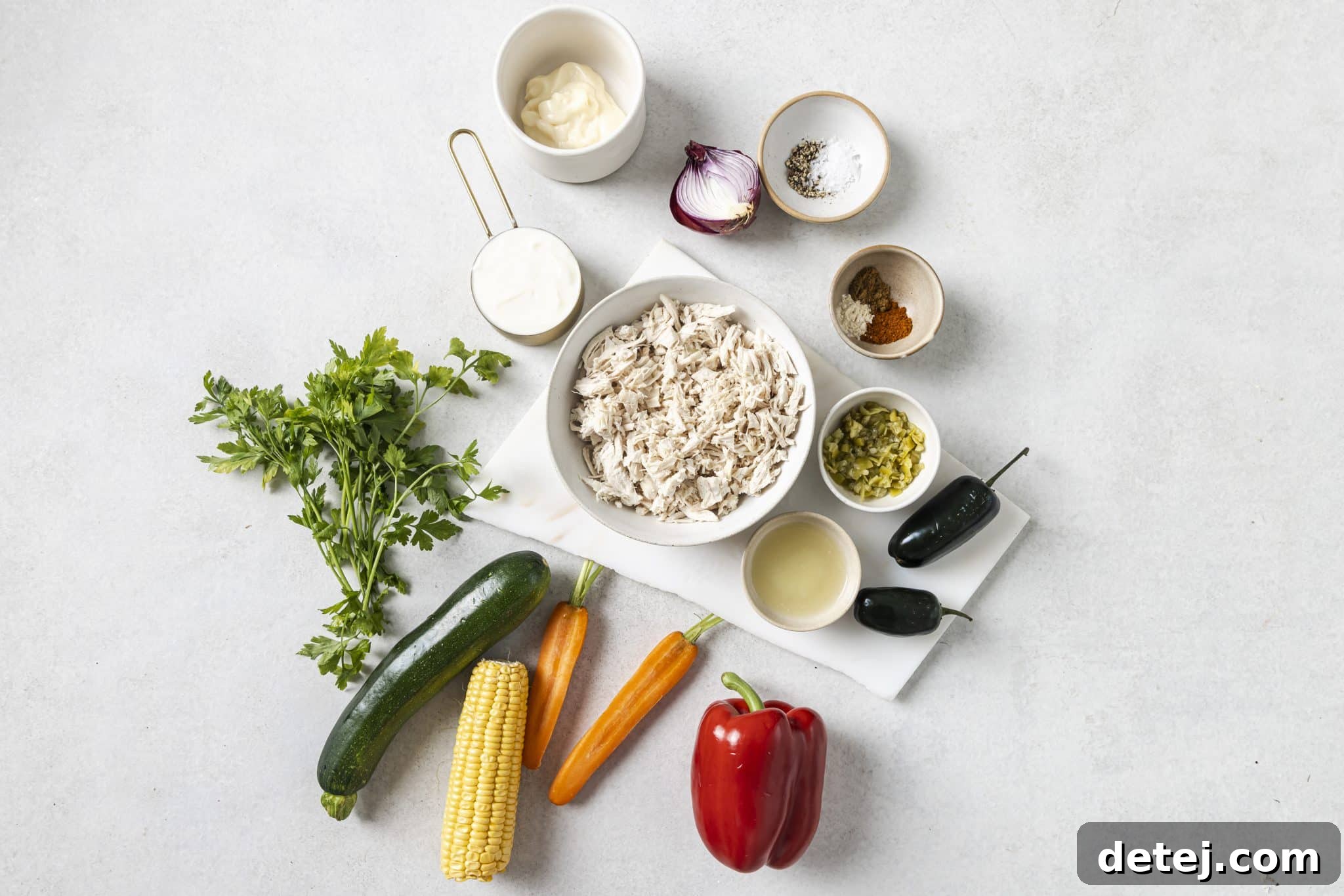 ingredients needed for garden vegetable chicken salad. 