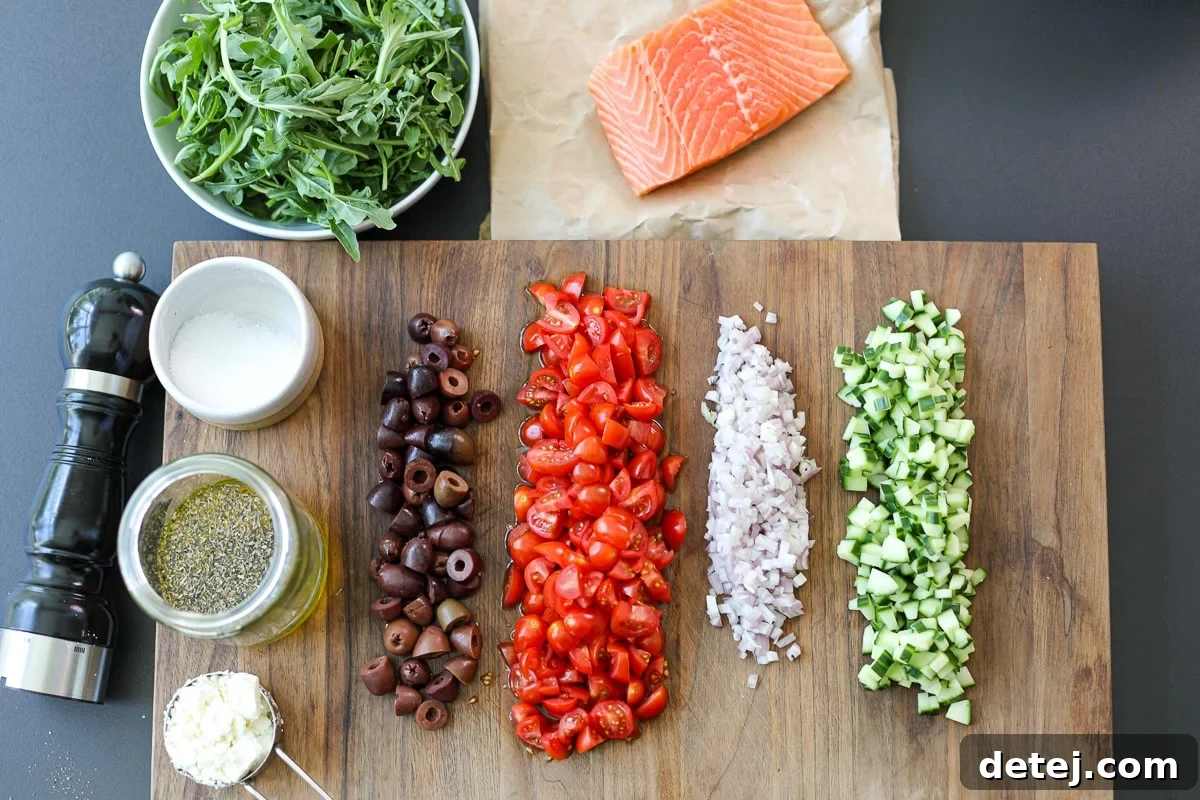 ingredients needed for crispy salmon salad.