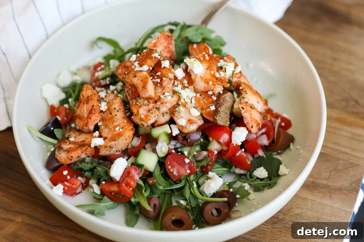 Crispy Salmon Salad in a bowl.