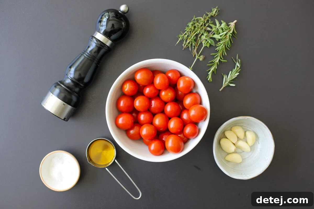 ingredients for tomato confit. 