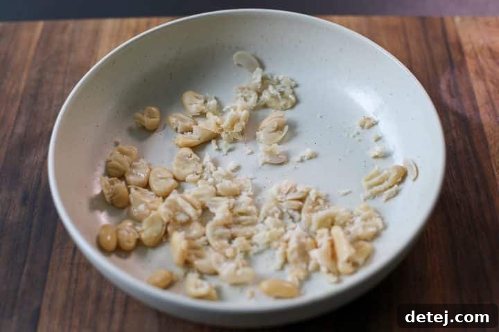smashed beans in a bowl.