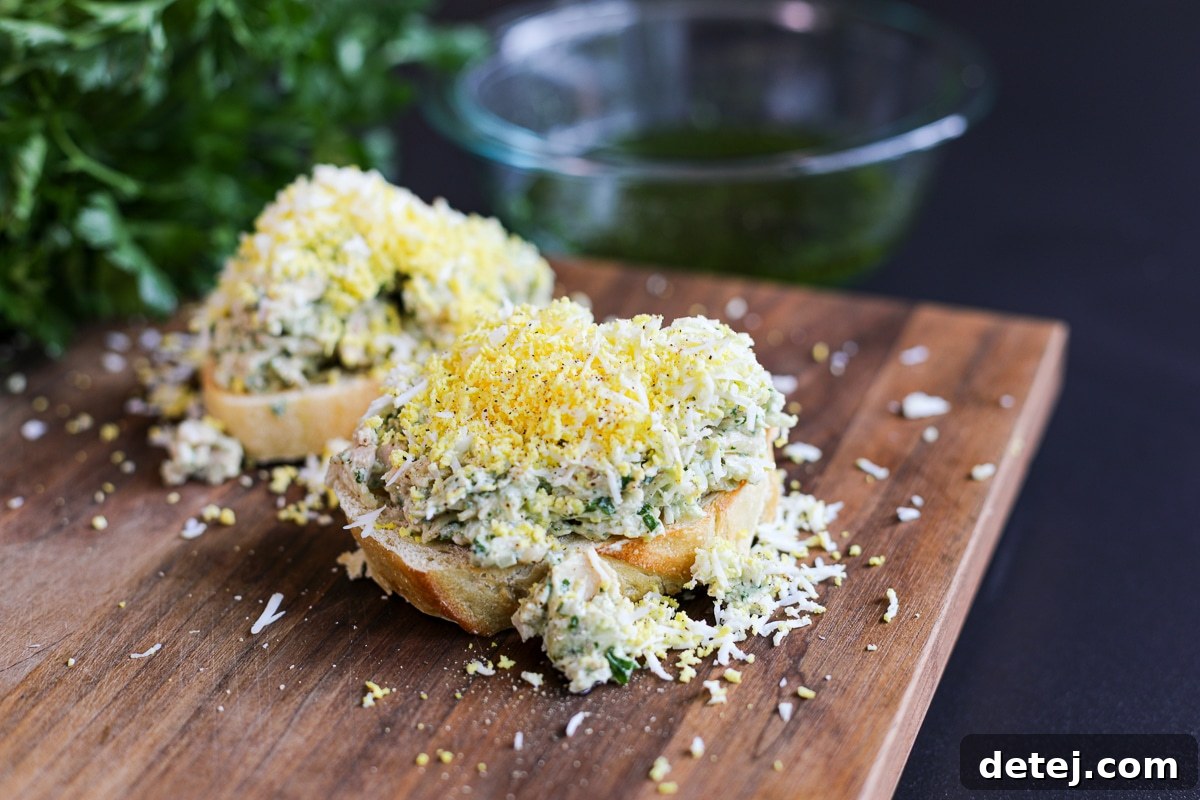 smashed bean tuna salad with chimichurri and grated egg. 