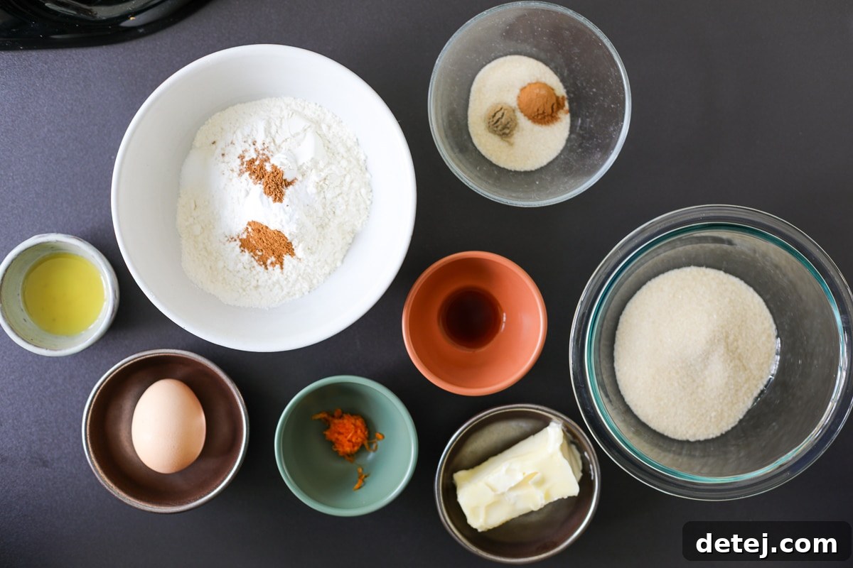 Ingredients for making delicious orange spiced cookies.