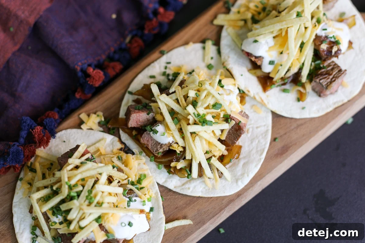 steak tacos on a platter. 