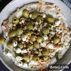 Olives and Mozzarella over Whipped Pesto Ricotta