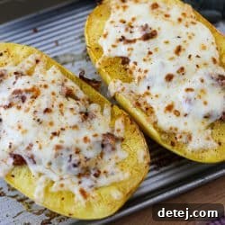 Spaghetti Squash Protein Beef Boats on a baking tray.