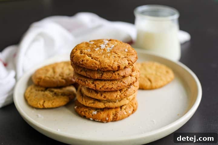 stacked side shot of the salted peanut butter banana cookies - Healthyish Foods