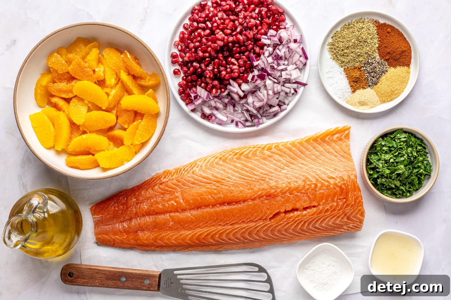 ingredients needed for salmon with citrus salad. 