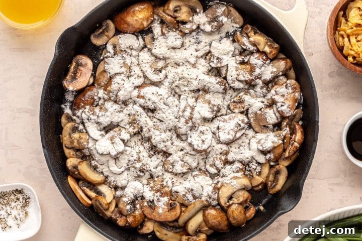 flour dusted mushrooms and garlic. 