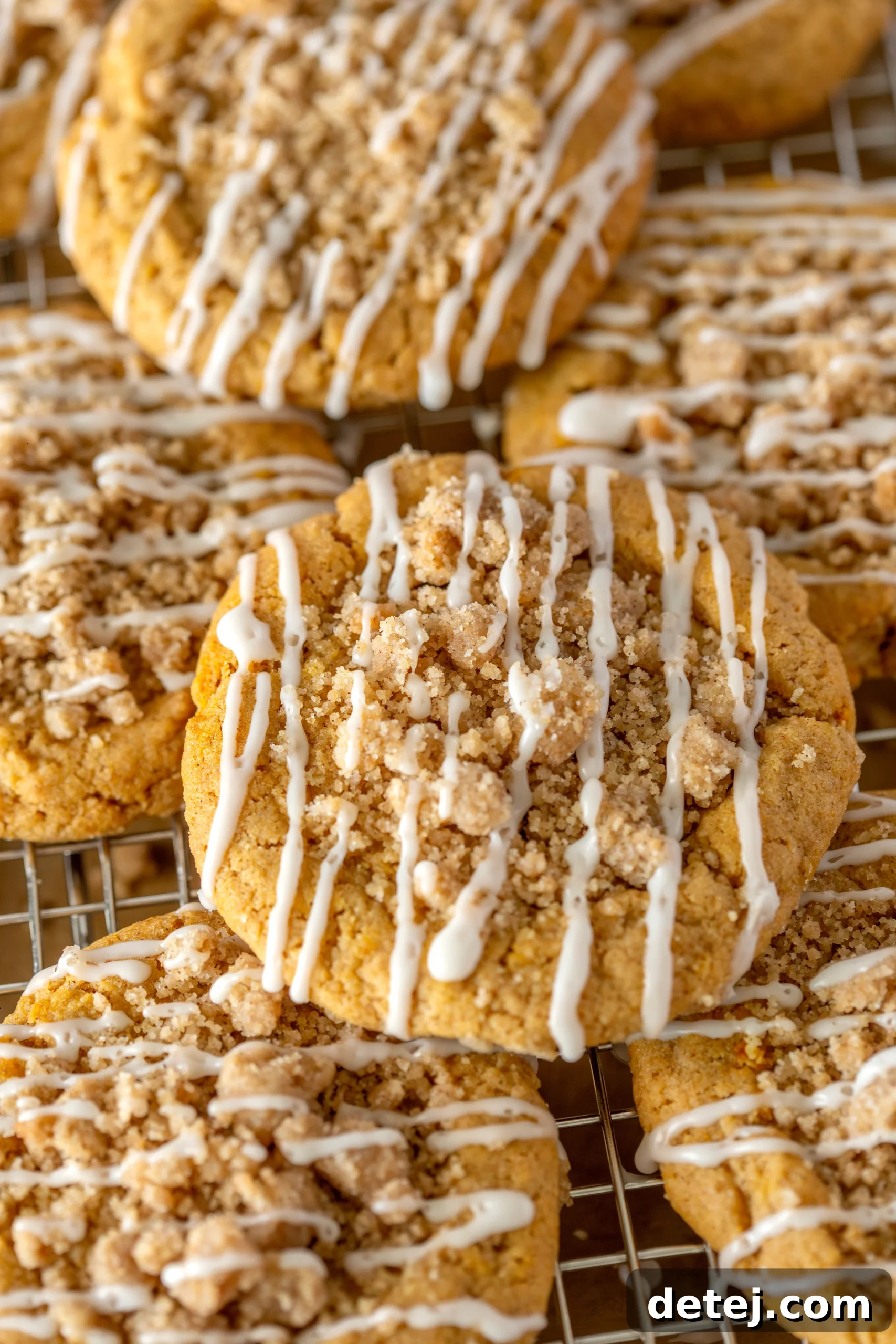 Delicious Pumpkin Streusel Crumble Cookies with Maple Glaze, perfect for fall baking