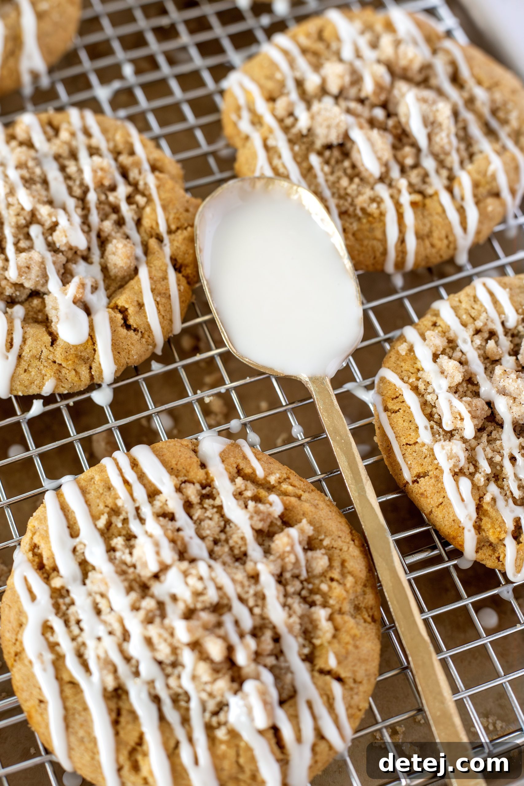 Maple glazed pumpkin streusel cookies arranged for serving