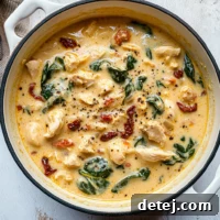 Creamy Marry Me Chicken Soup in a serving bowl with a spoon