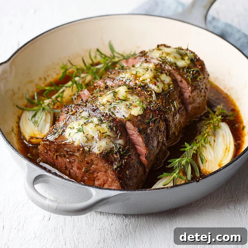 Seared Beef Tenderloin in a cast iron skillet