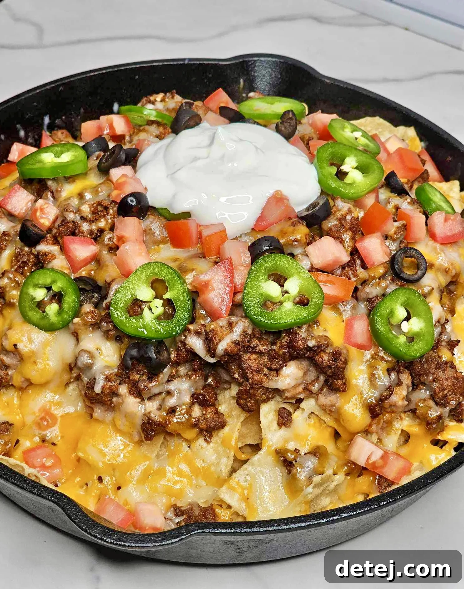 Beefy Super Nacho Skillet on a table