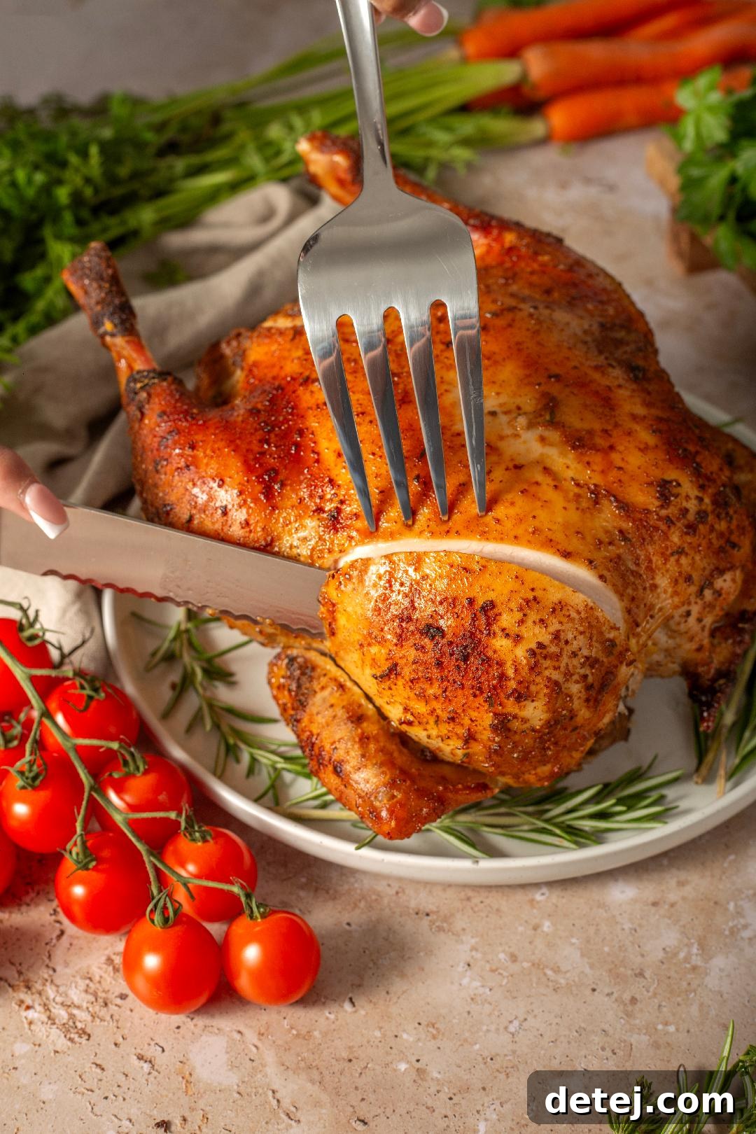 Butter being spread on a whole chicken