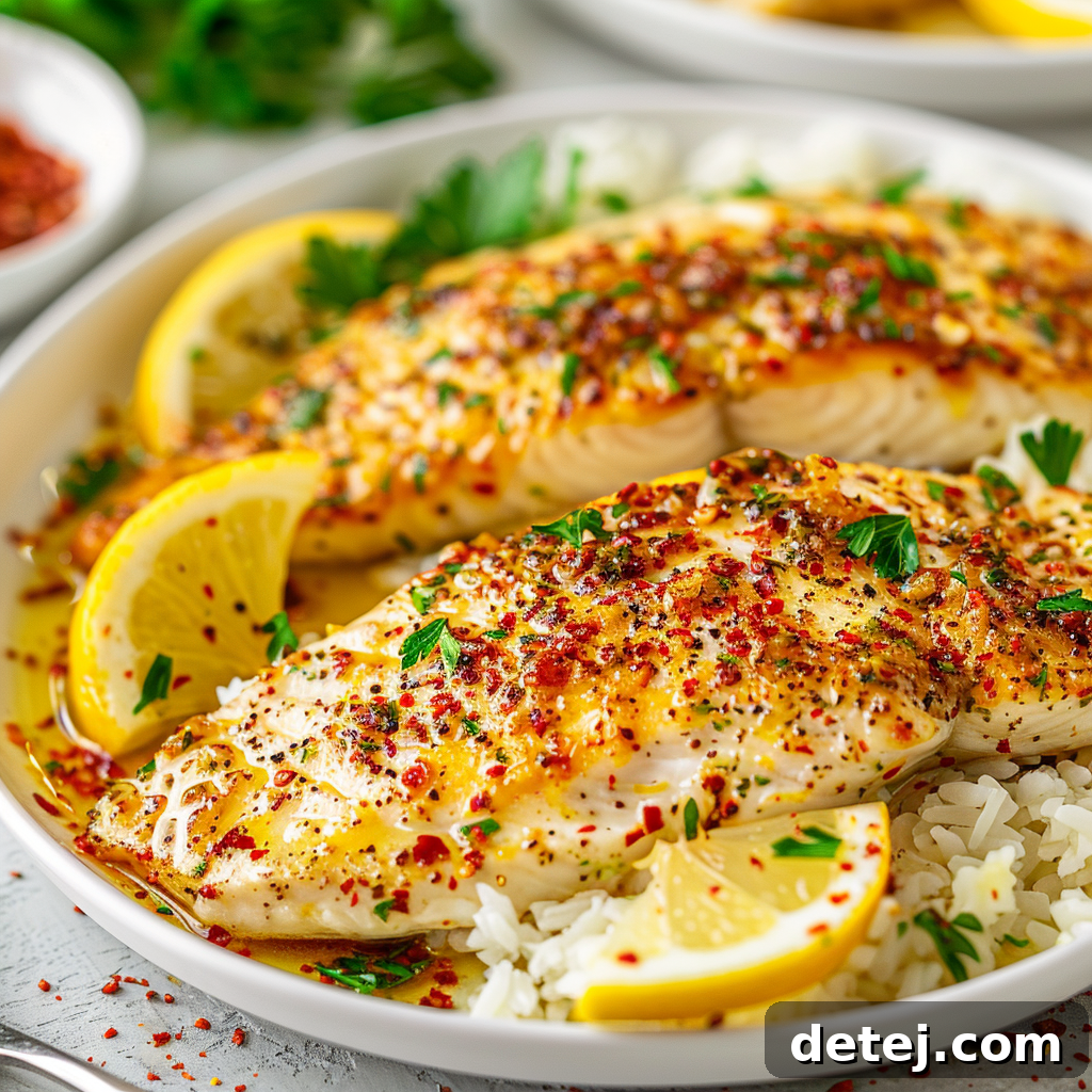 Lemon Garlic Butter Tilapia baking in the oven