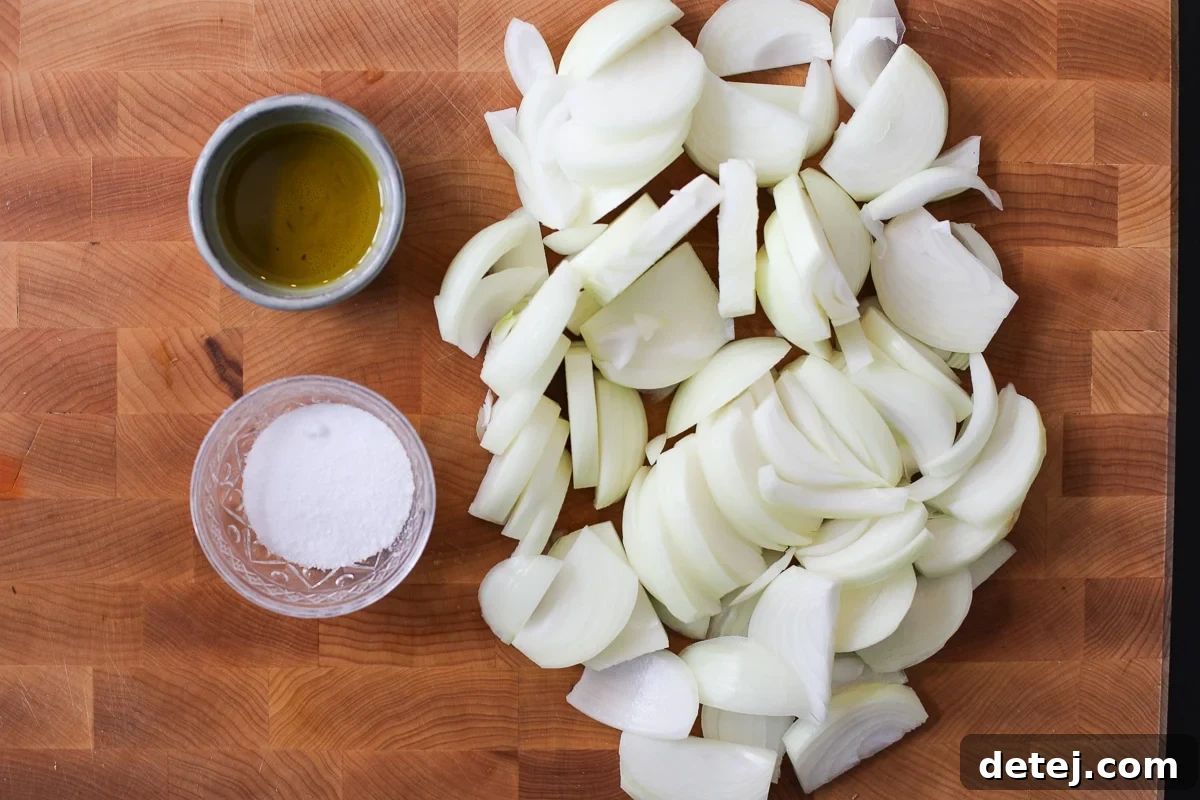 Ingredients needed for easy caramelized onions recipe