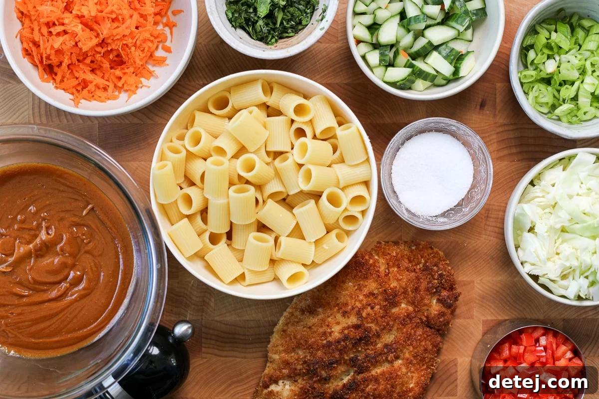 Crispy Chicken Cutlet Pasta Salad with Creamy Lemon Dressing 3 ingredients needed for Chicken Cutlet Pasta Salad.