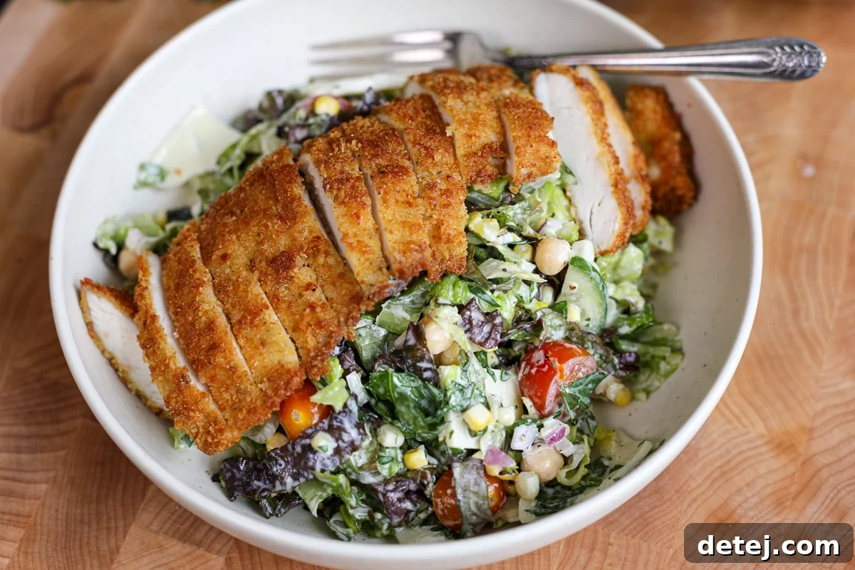Crispy Chicken Cutlet Chopped Salad with Creamy Banana Pepper Dressing
