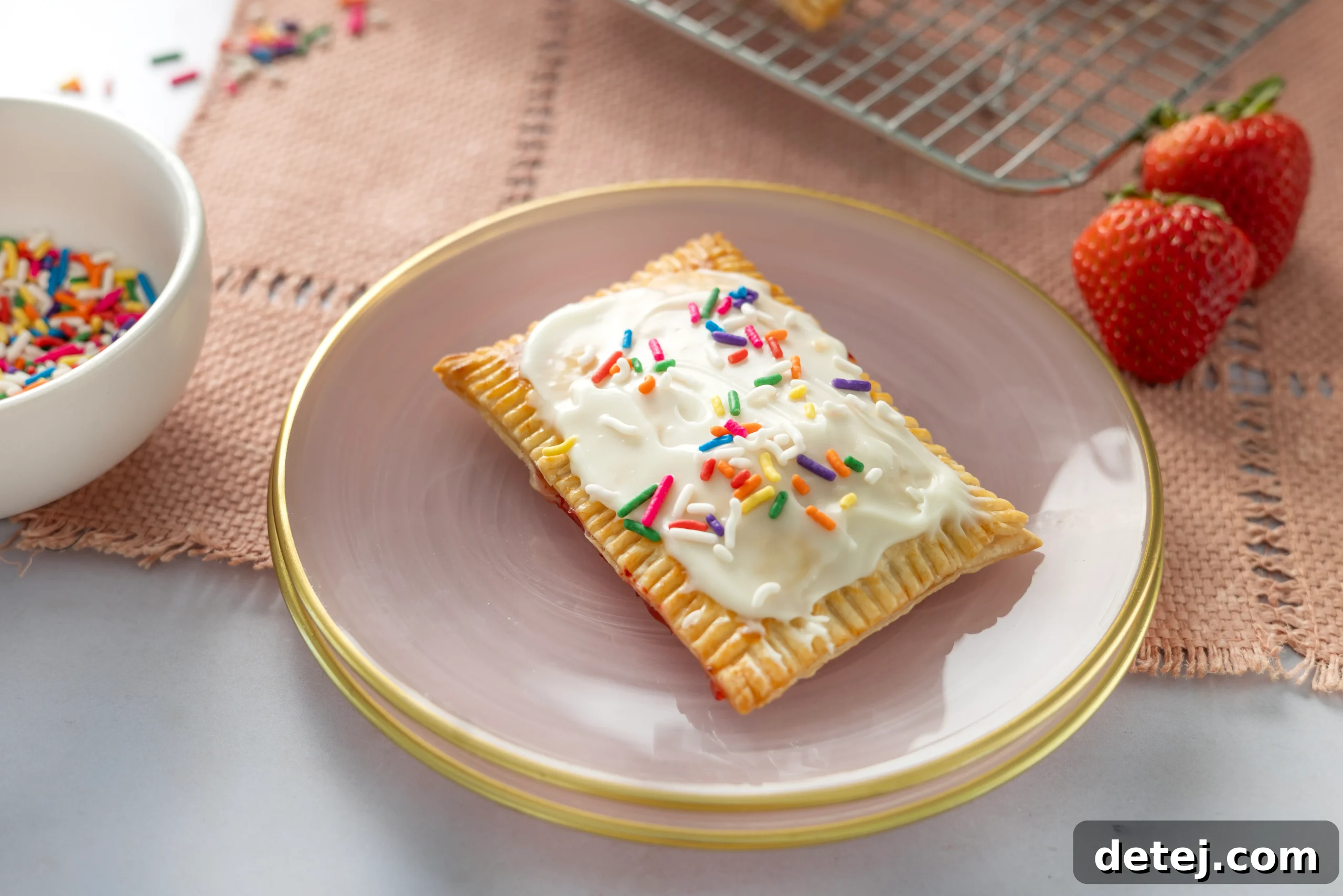 How to Make Homemade Strawberry Pop-Tarts 3 Stack of homemade strawberry pop-tarts with glaze