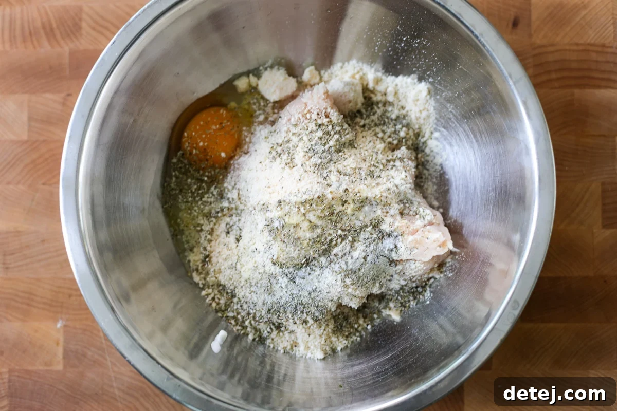 chicken nugget meatball mixture in a bowl.
