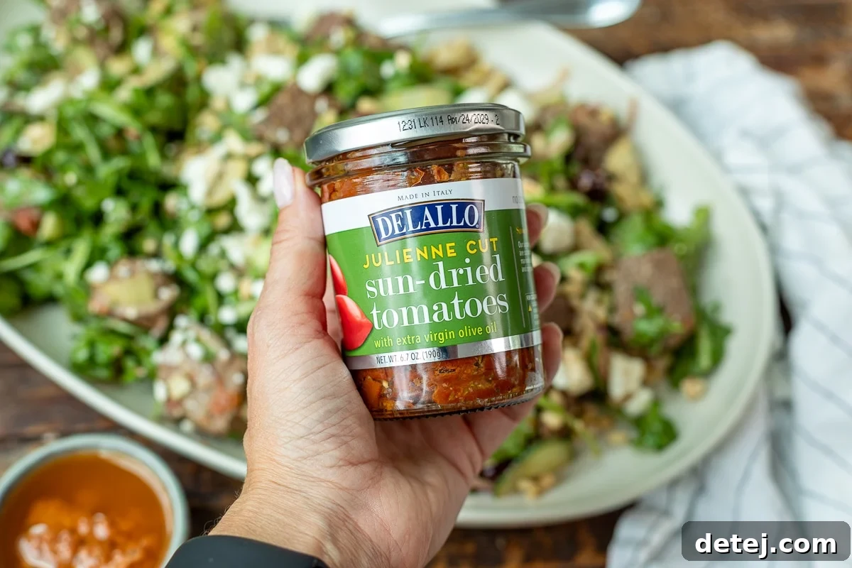 Mediterranean Steak Salad with Sun-Dried Tomato Vinaigrette 3 Delallo sun-dried tomatoes.